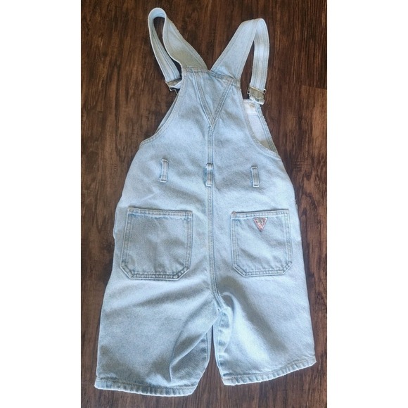 Vintage Guess Jeans Romper Bib Overalls Shorts Blue Denim Shortalls 7 Juniors - Picture 8 of 12